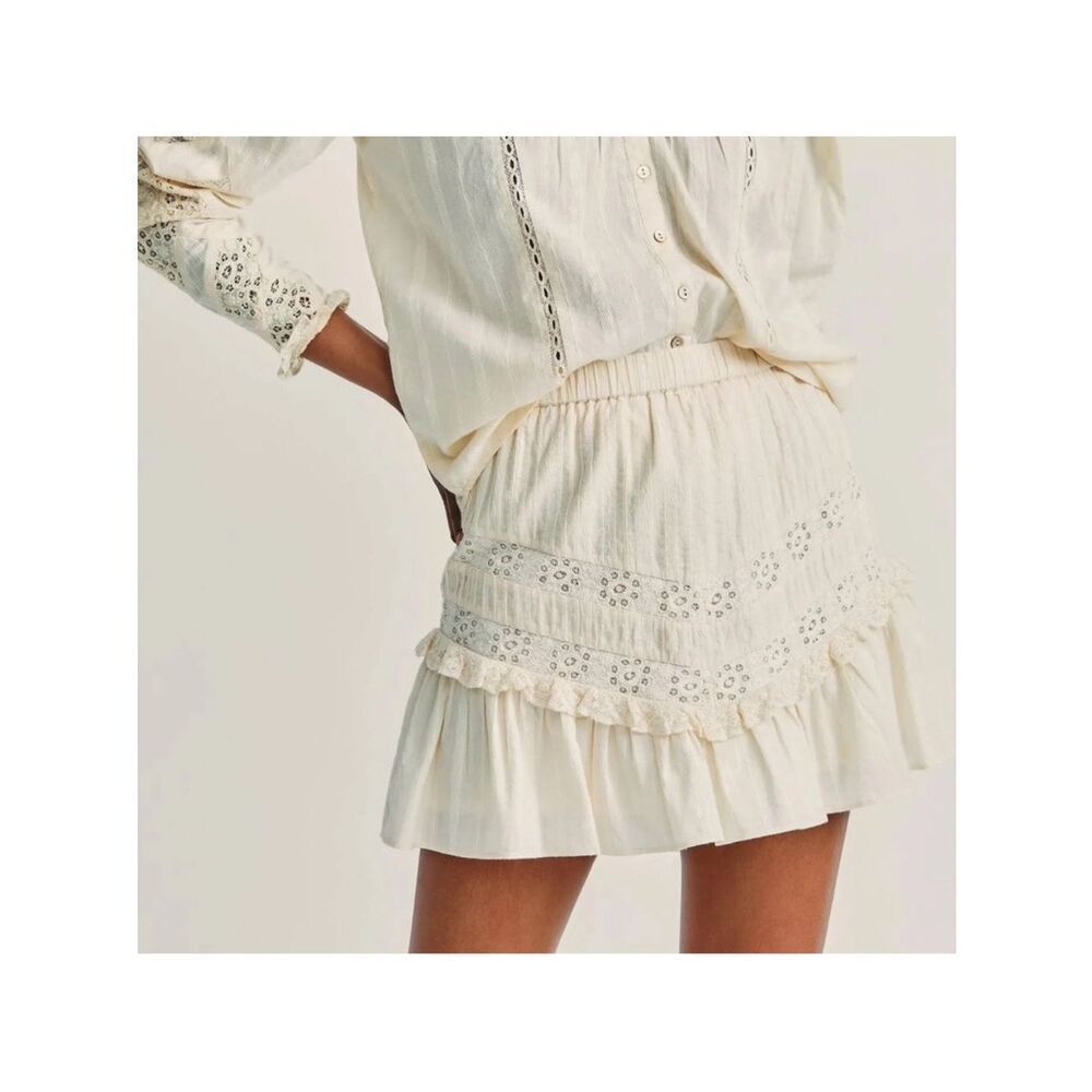 Loveshackfancy Cove Lace Cream Eyelet Ruffle Mini Skirt